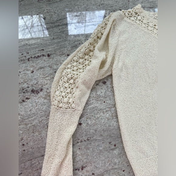 70s Ivory Crochet Boucle Knit Mutton Sleeve Jumper Sweater size - Picture 3 of 9